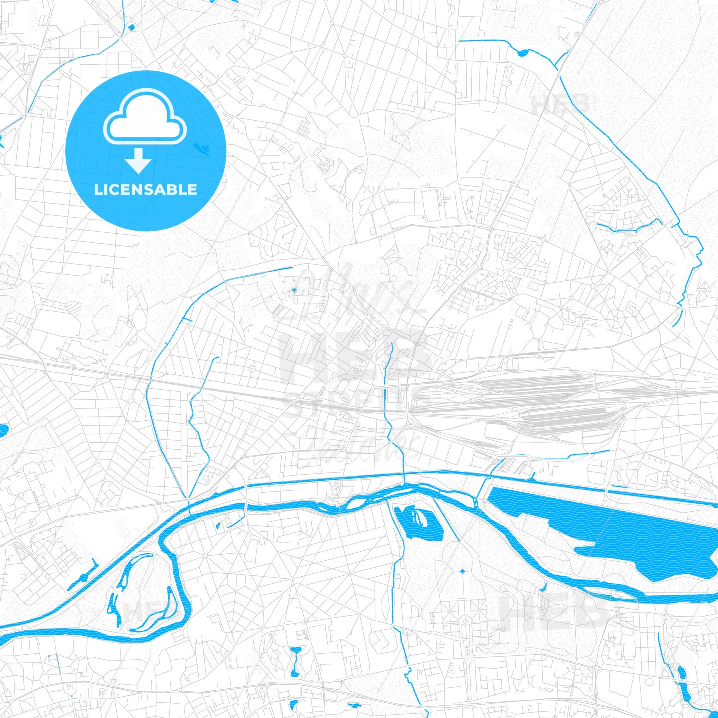 Chelles, France PDF vector map with water in focus