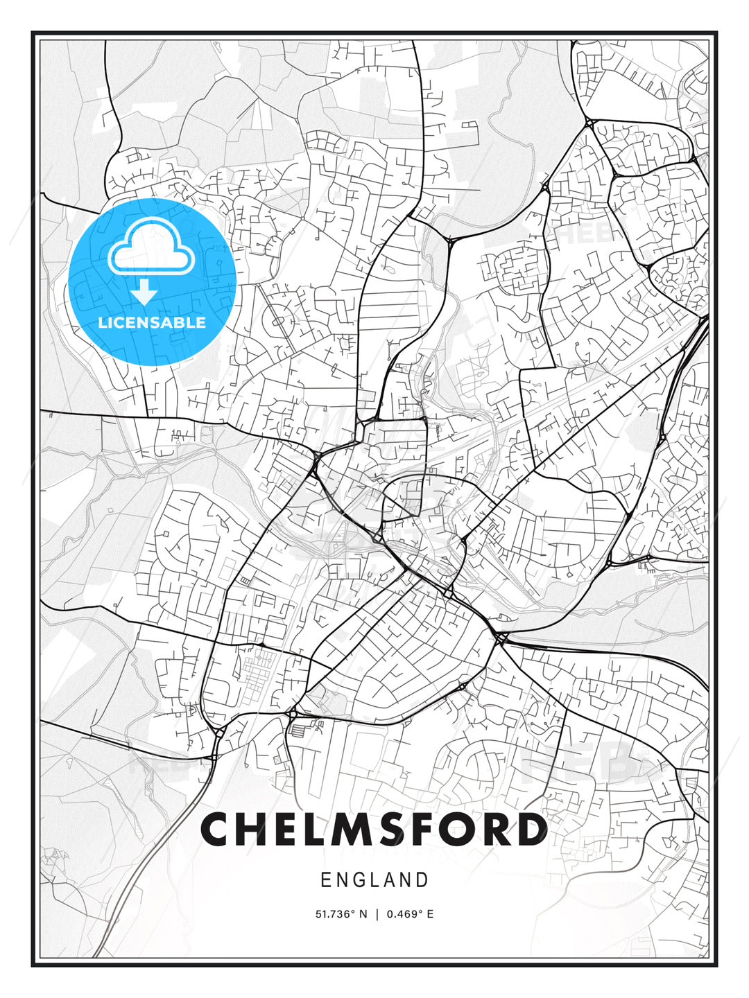Chelmsford, England, Modern Print Template in Various Formats - HEBSTREITS Sketches