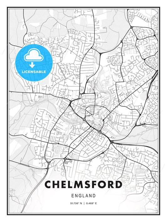 Chelmsford, England, Modern Print Template in Various Formats - HEBSTREITS Sketches
