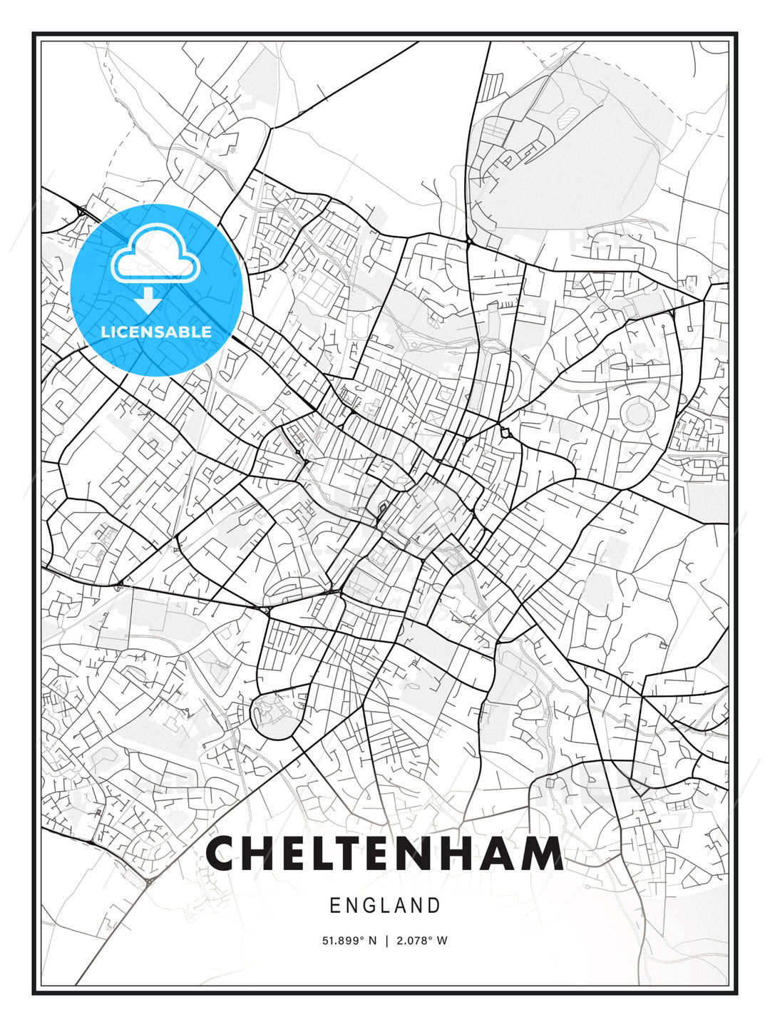Cheltenham, England, Modern Print Template in Various Formats - HEBSTREITS Sketches