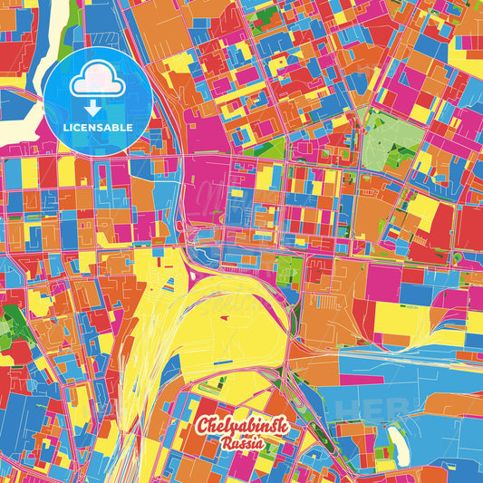 Chelyabinsk, Russia Crazy Colorful Street Map Poster Template - HEBSTREITS Sketches