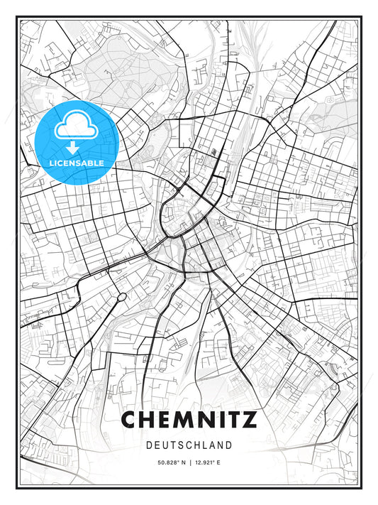 Chemnitz, Germany, Modern Print Template in Various Formats - HEBSTREITS Sketches