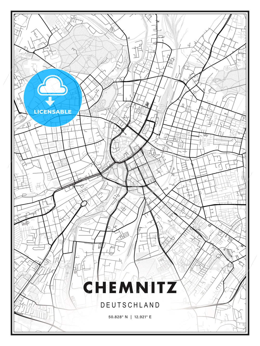Chemnitz, Germany, Modern Print Template in Various Formats - HEBSTREITS Sketches