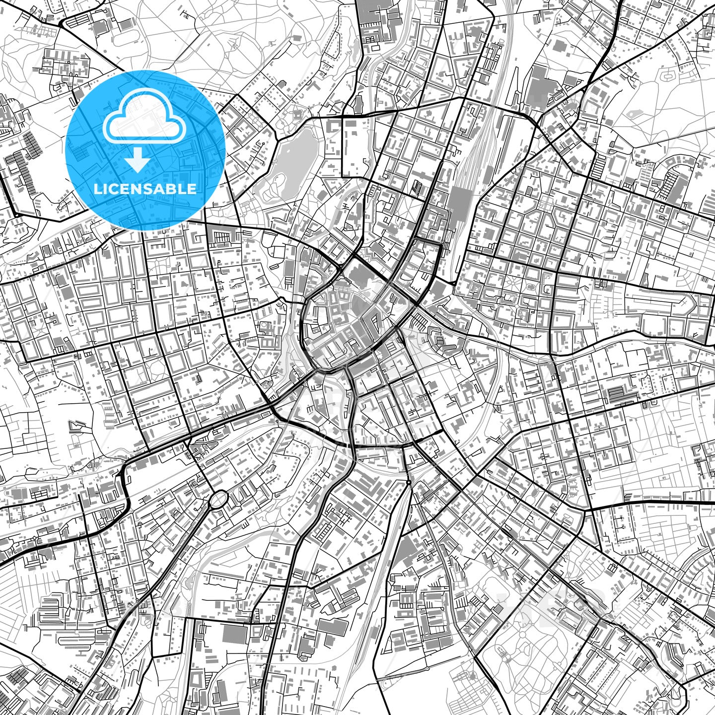 Chemnitz1, Germany, vector map with buildings