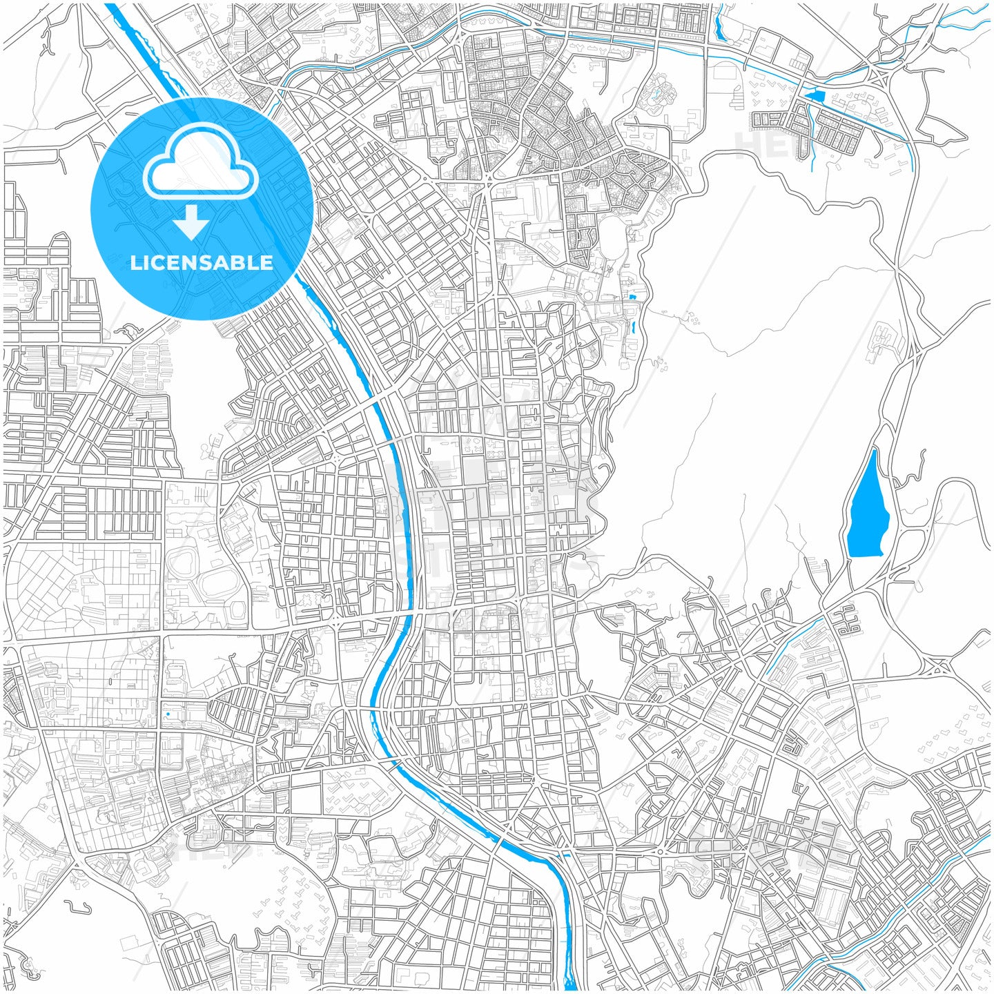 Cheongju, North Chungcheong, South Korea, city map with high quality roads.