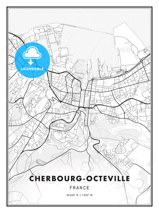 Cherbourg-Octeville, France, Modern Print Template in Various Formats - HEBSTREITS Sketches