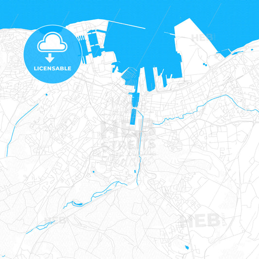 Cherbourg-Octeville, France PDF vector map with water in focus