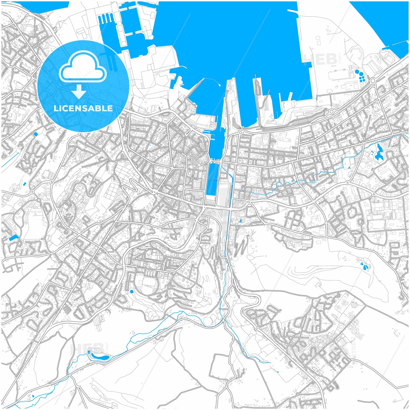 Cherbourg-Octeville, Manche, France, city map with high quality roads.