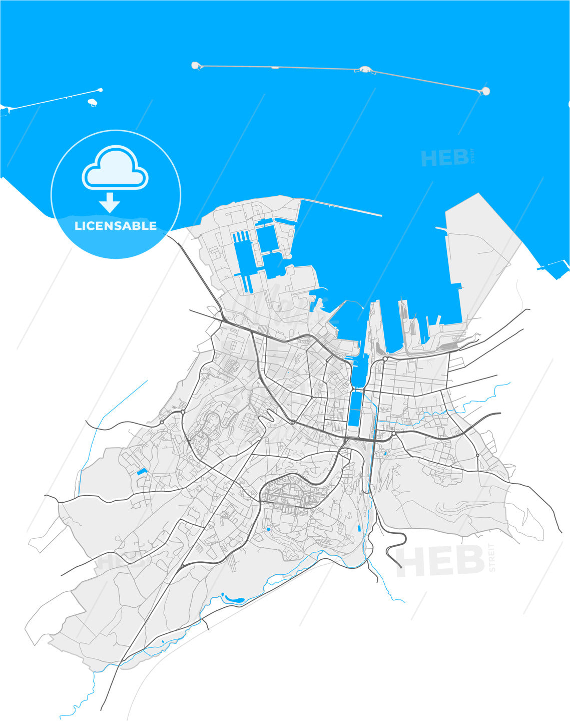 Cherbourg-Octeville, Manche, France, high quality vector map
