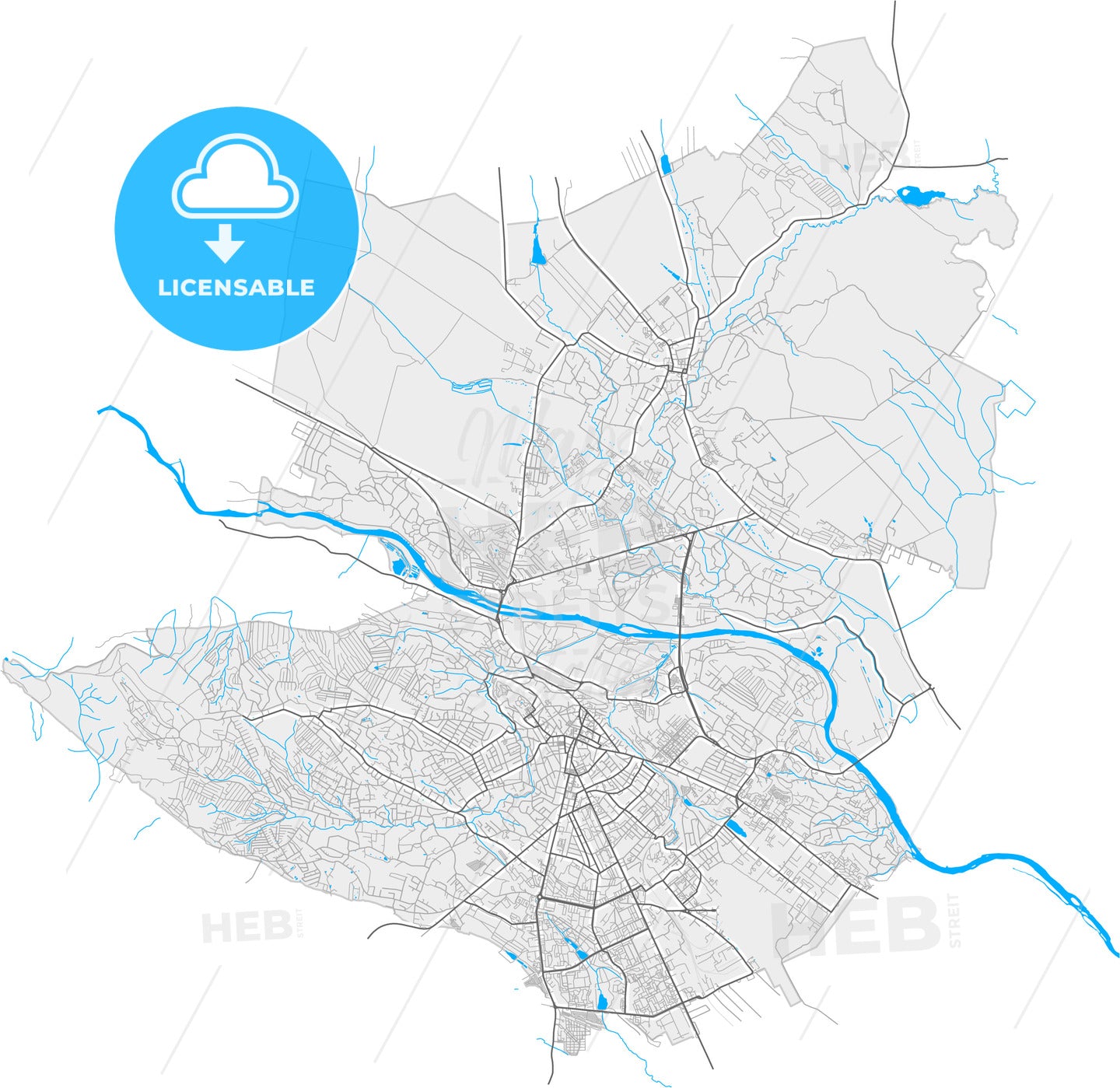 Chernivtsi, Chernivtsi Oblast, Ukraine, high quality vector map