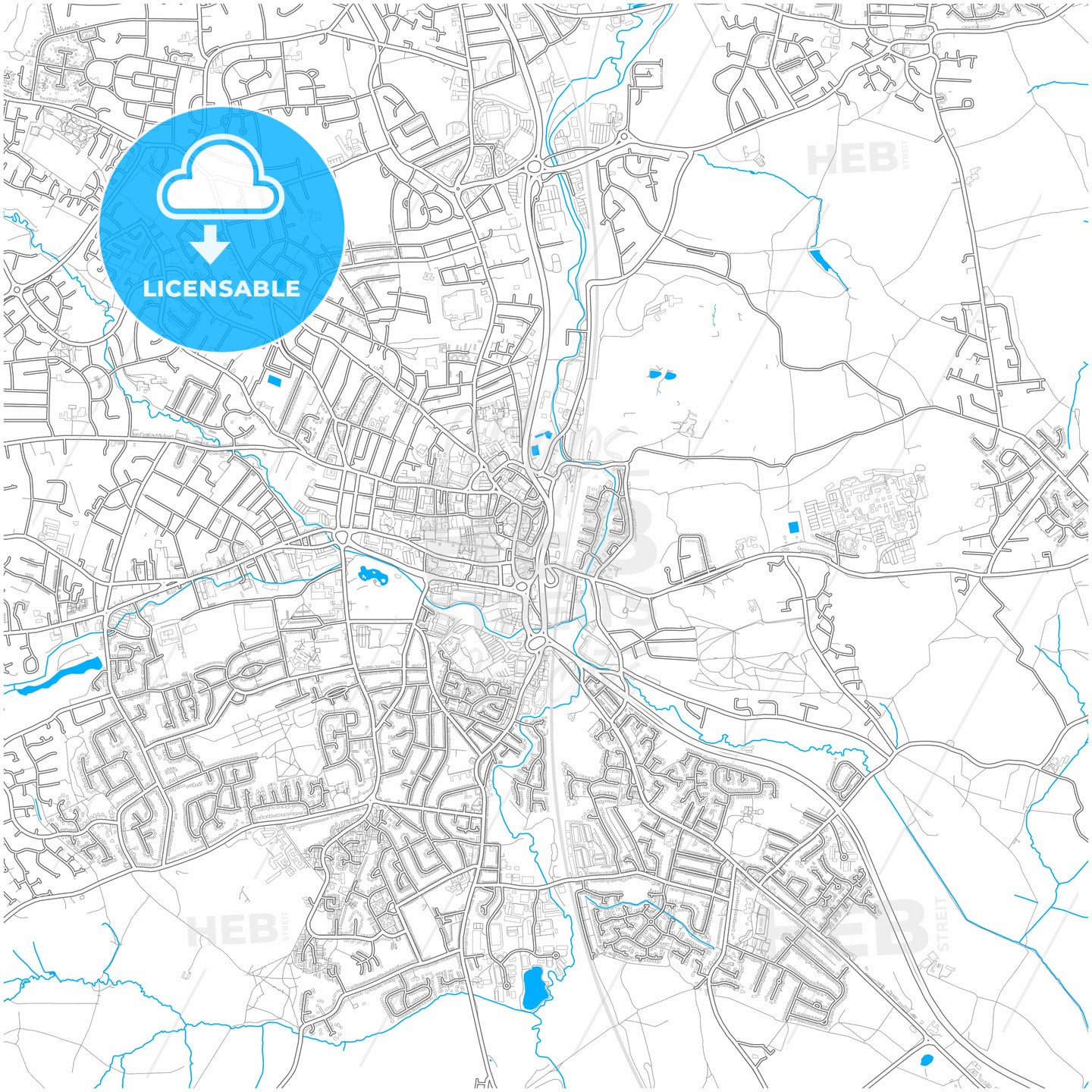 Chesterfield, East Midlands, England, city map with high quality roads.