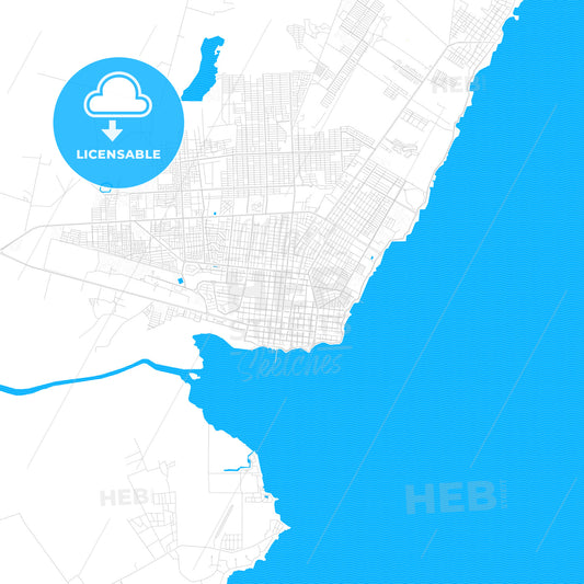 Chetumal, Mexico PDF vector map with water in focus