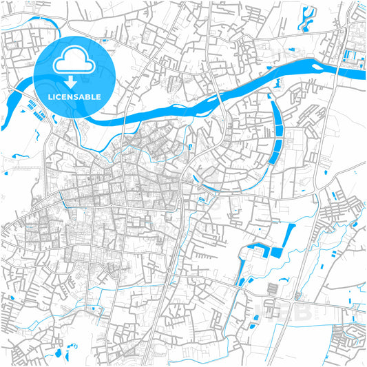 Chiang Rai, Chiang Rai, Thailand, city map with high quality roads.