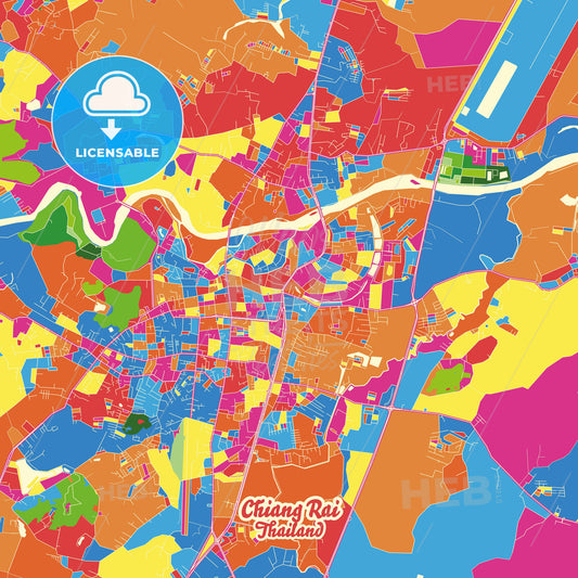 Chiang Rai, Thailand Crazy Colorful Street Map Poster Template - HEBSTREITS Sketches