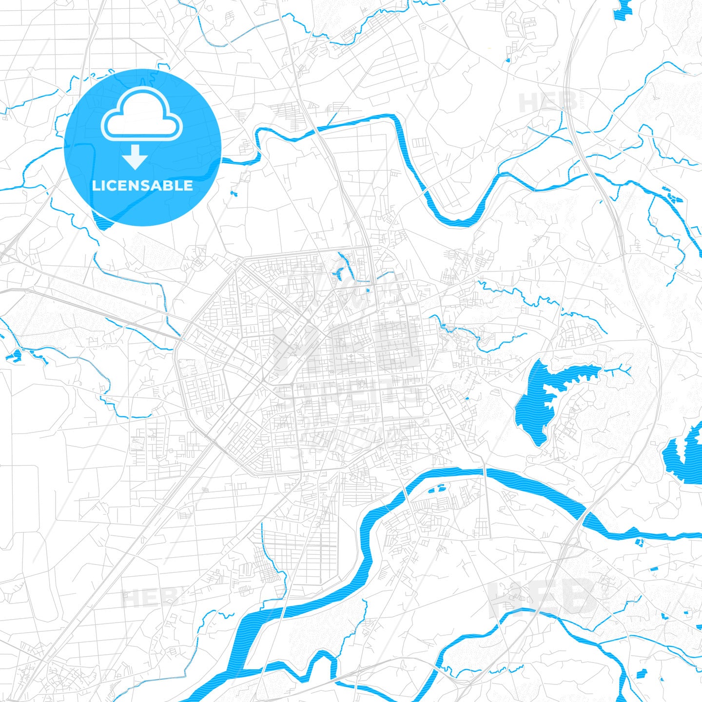 Chiayi, Taiwan PDF vector map with water in focus
