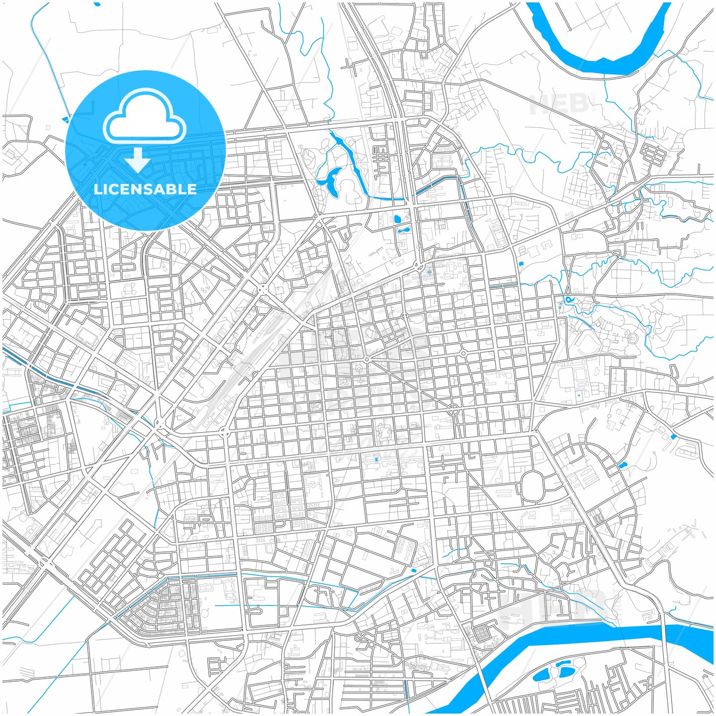 Chiayi, Taiwan, city map with high quality roads.