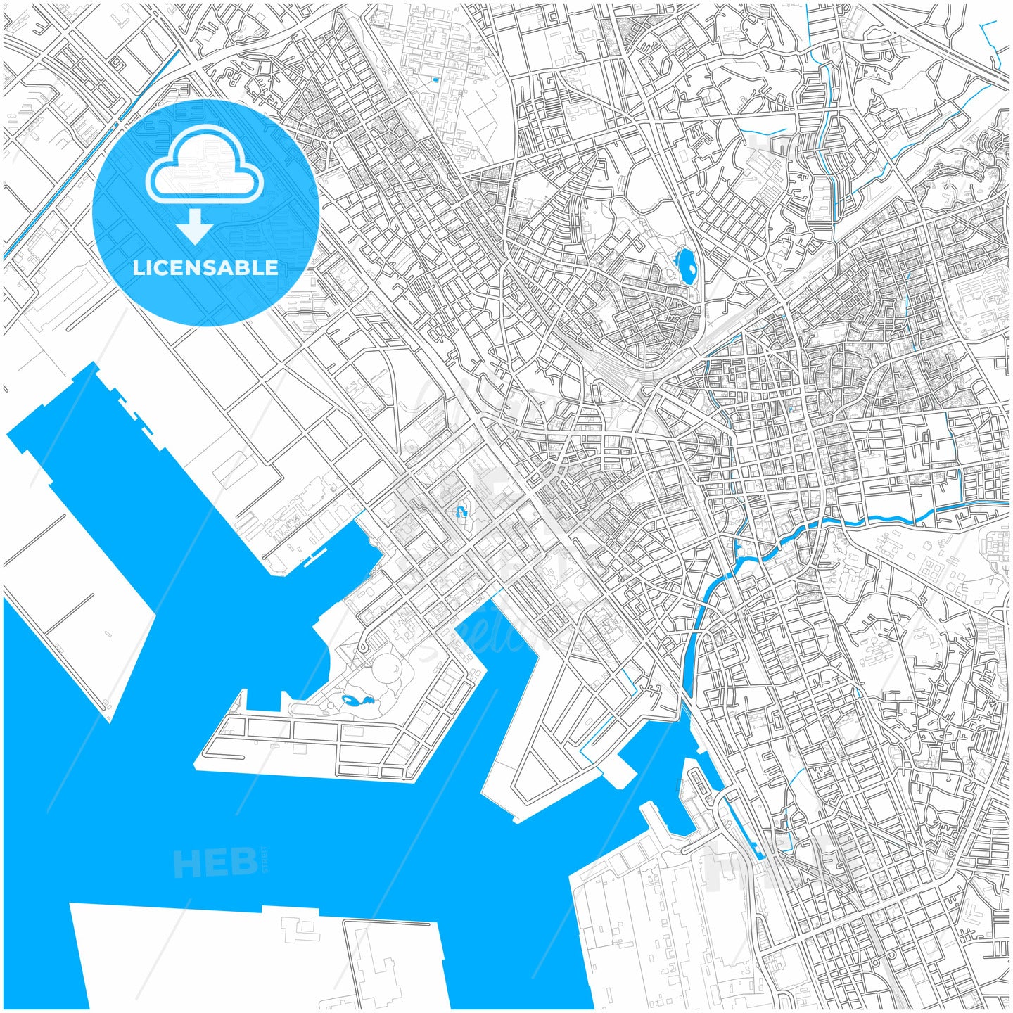 Chiba, Chiba, Japan, city map with high quality roads.