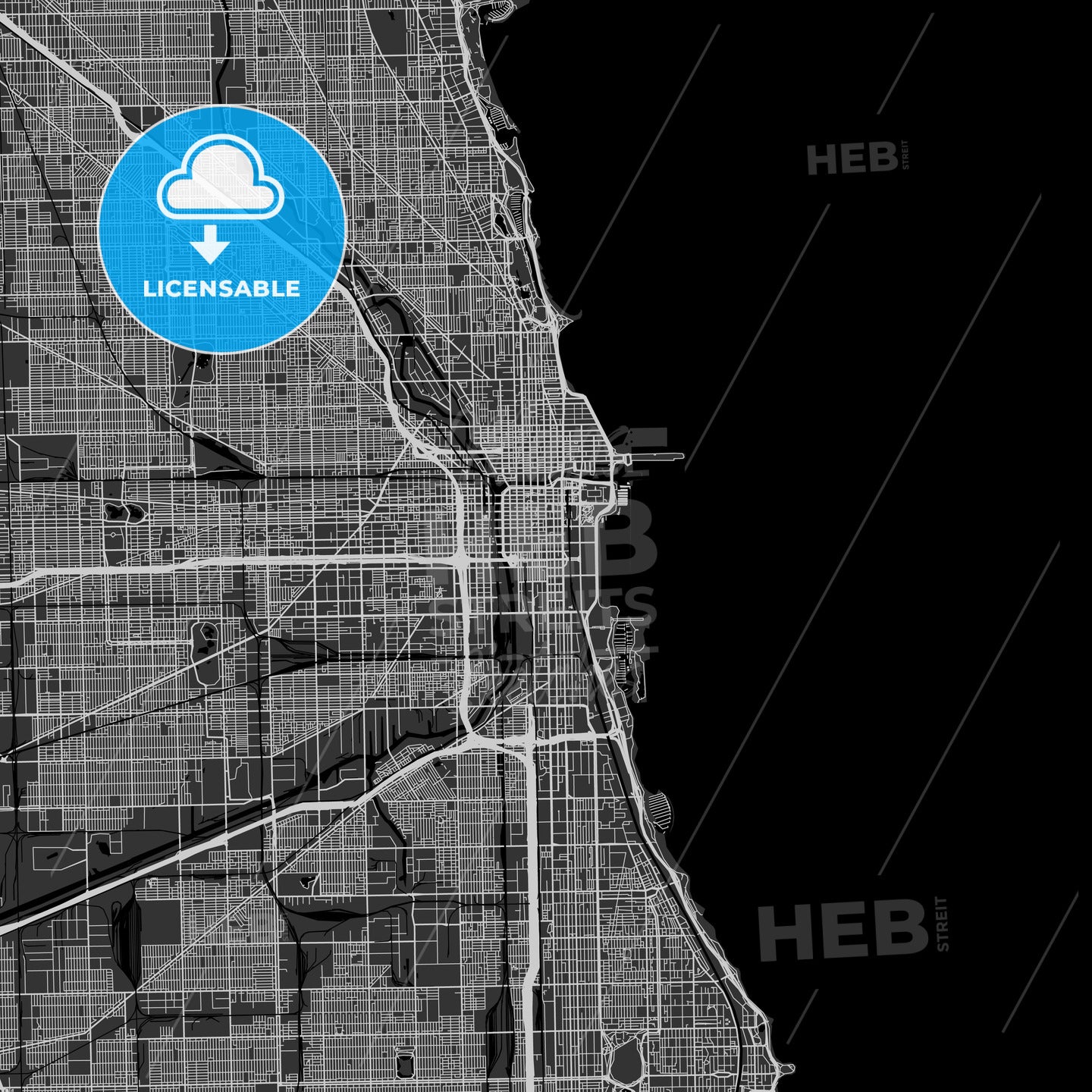 Chicago, Illinois - Area Map - Dark