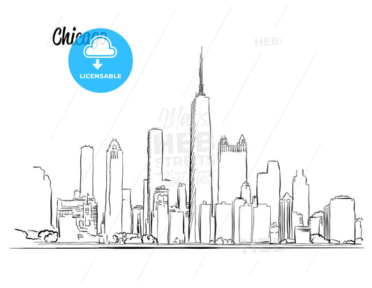 Chicago Skyline, Hand drawn Silhouette – instant download