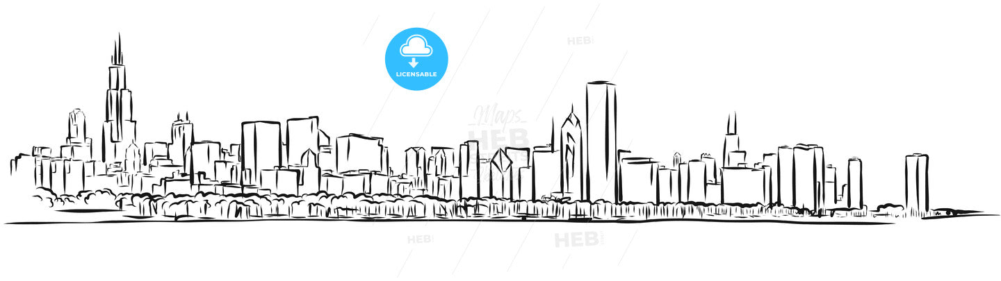 Chicago Skyline Outline Sketch – instant download