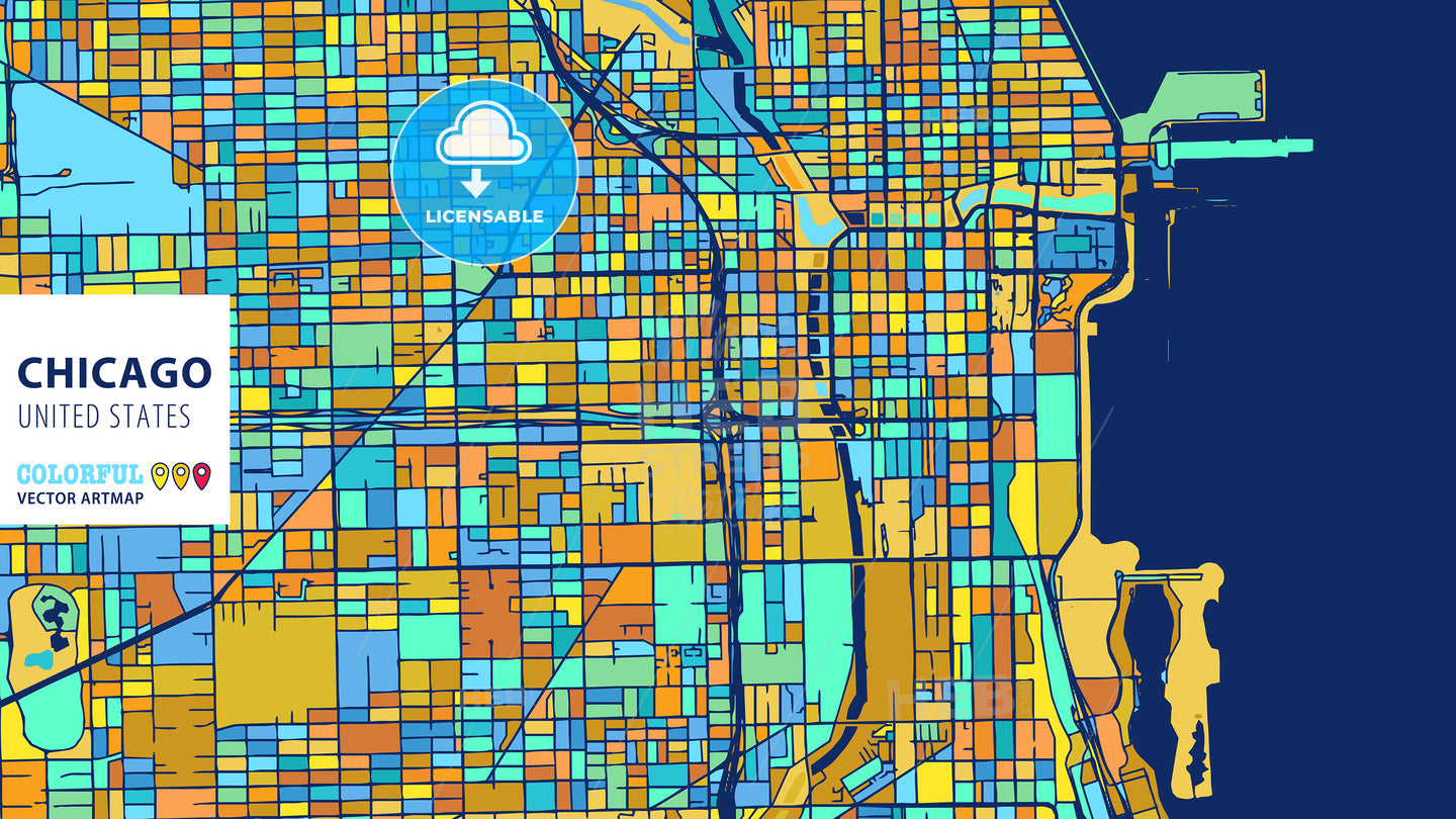 Chicago, United States, Colorful Vector Artmap – HEBSTREITS