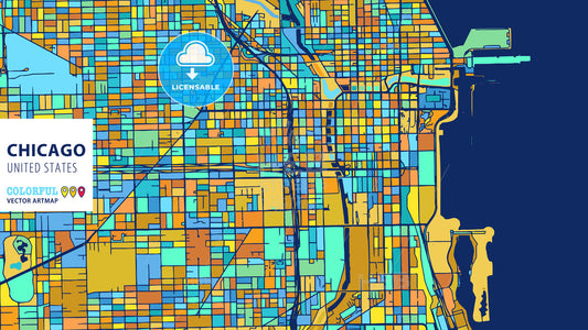 Chicago, United States, Colorful Vector Artmap