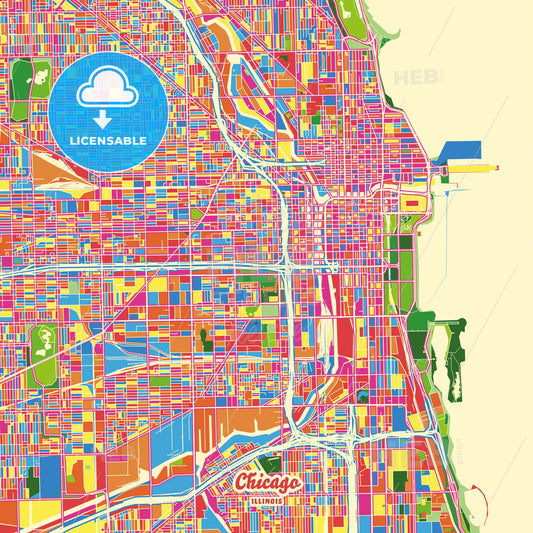 Chicago, United States Crazy Colorful Street Map Poster Template - HEBSTREITS Sketches