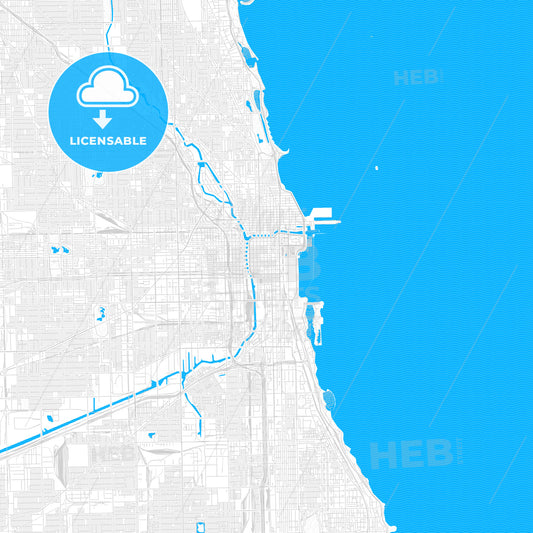 Chicago, Illinois, United States, PDF vector map with water in focus
