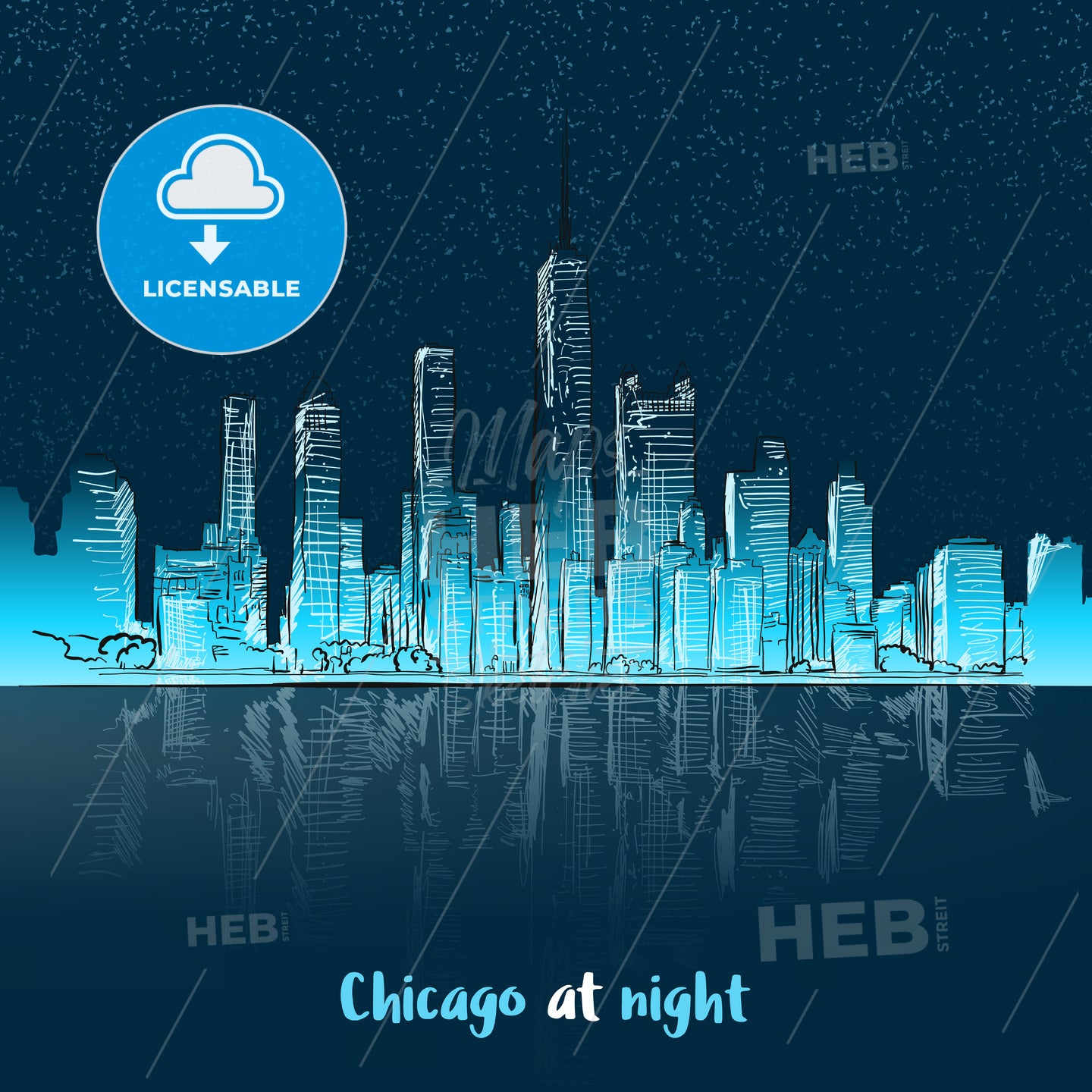 Chicago at night seen from lake – instant download
