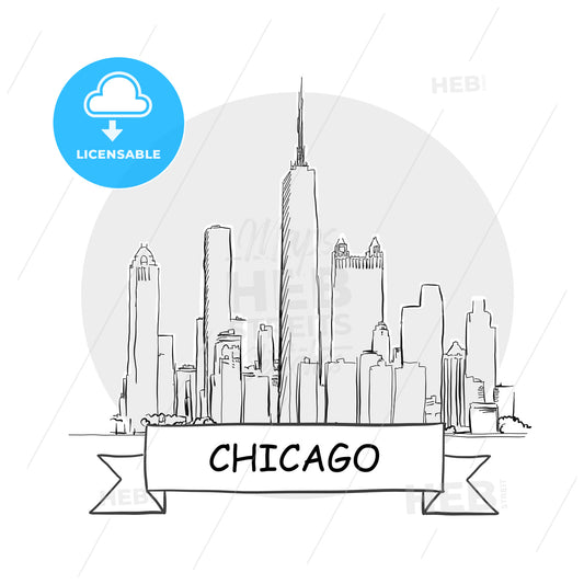 Chicago hand-drawn urban vector sign – instant download
