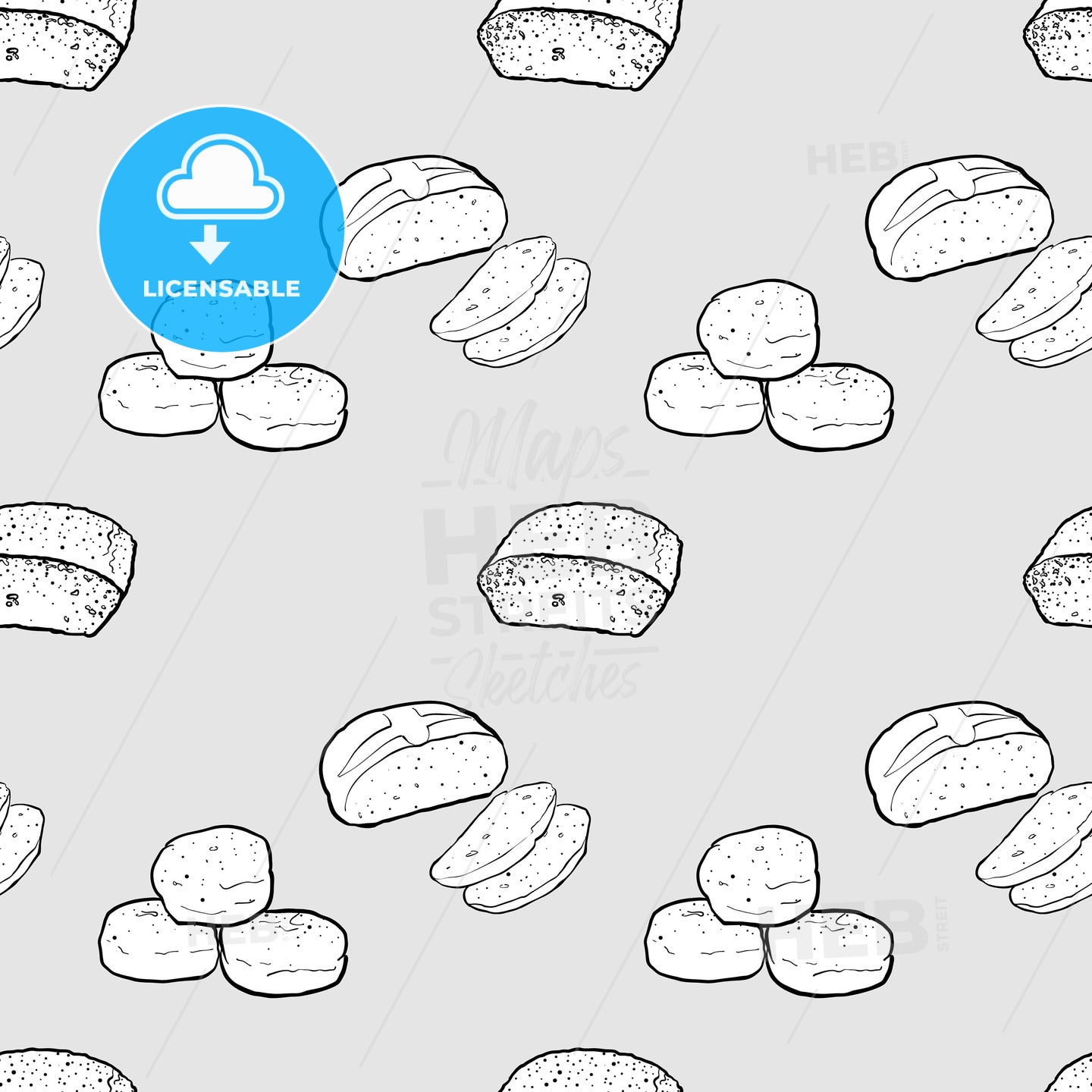 Chickpea bread seamless pattern greyscale drawing – instant download