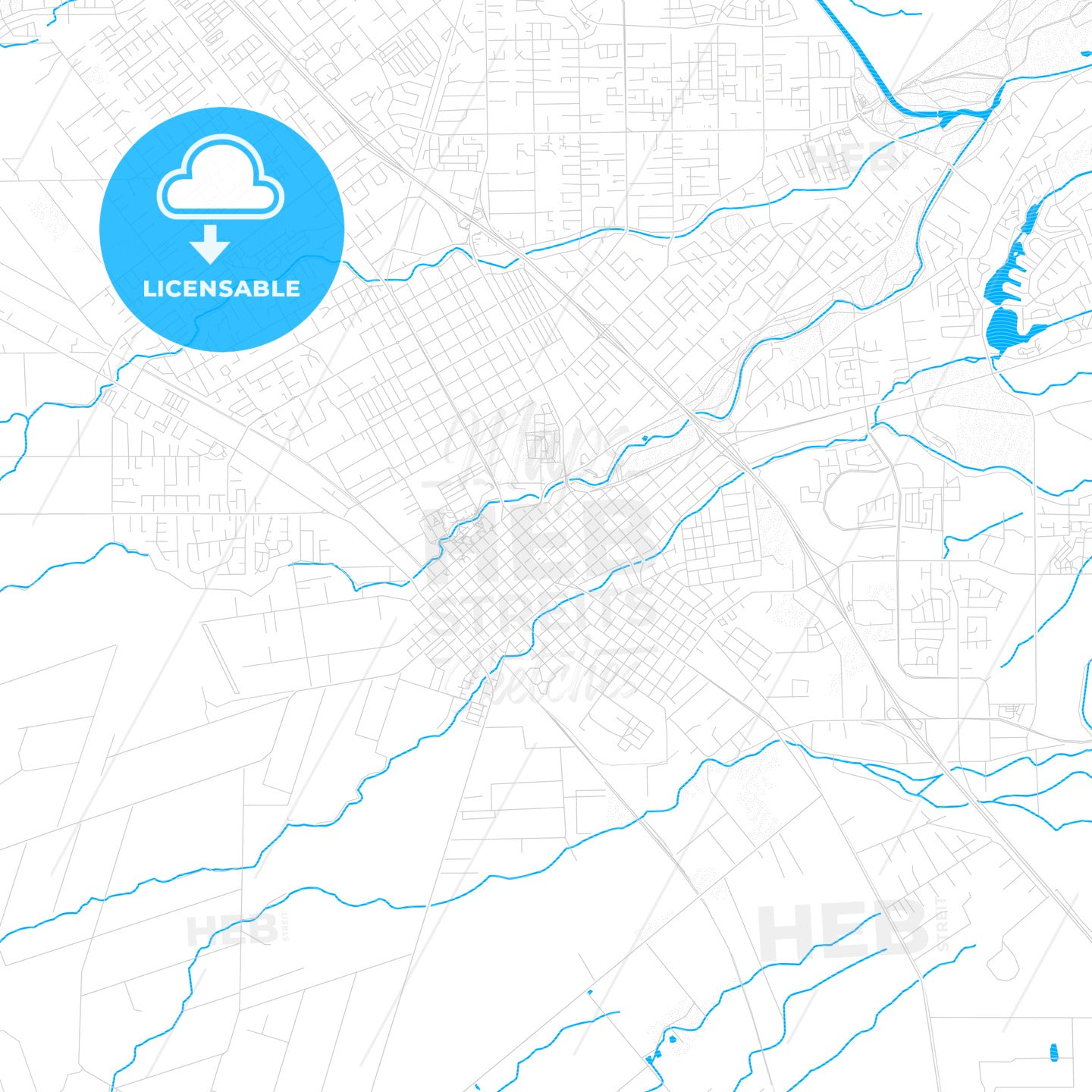 Chico, California, United States, PDF vector map with water in focus