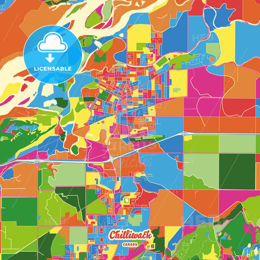 Chilliwack, Canada Crazy Colorful Street Map Poster Template - HEBSTREITS Sketches