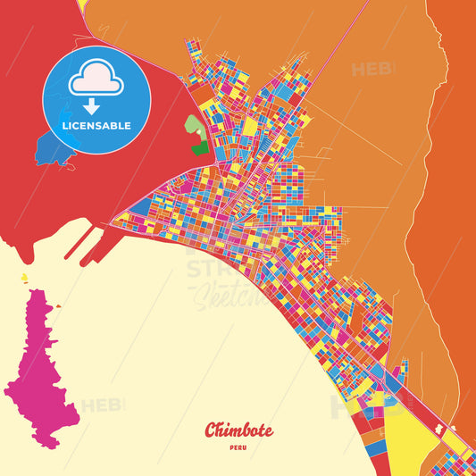 Chimbote, Peru Crazy Colorful Street Map Poster Template - HEBSTREITS Sketches