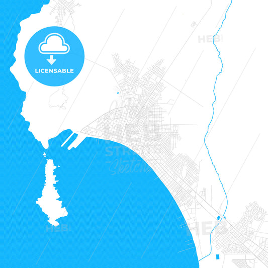 Chimbote, Peru PDF vector map with water in focus