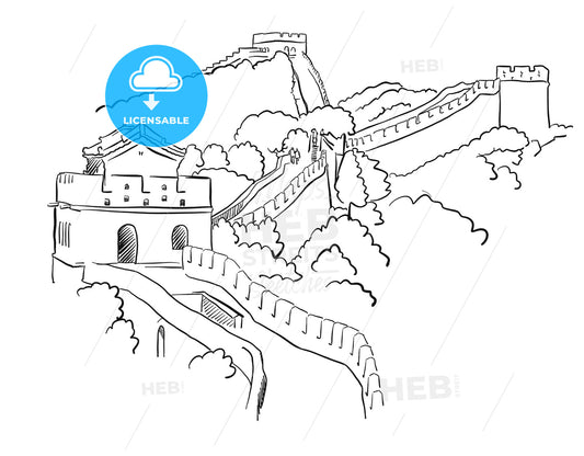 China Great Wall Vector Sketch – instant download