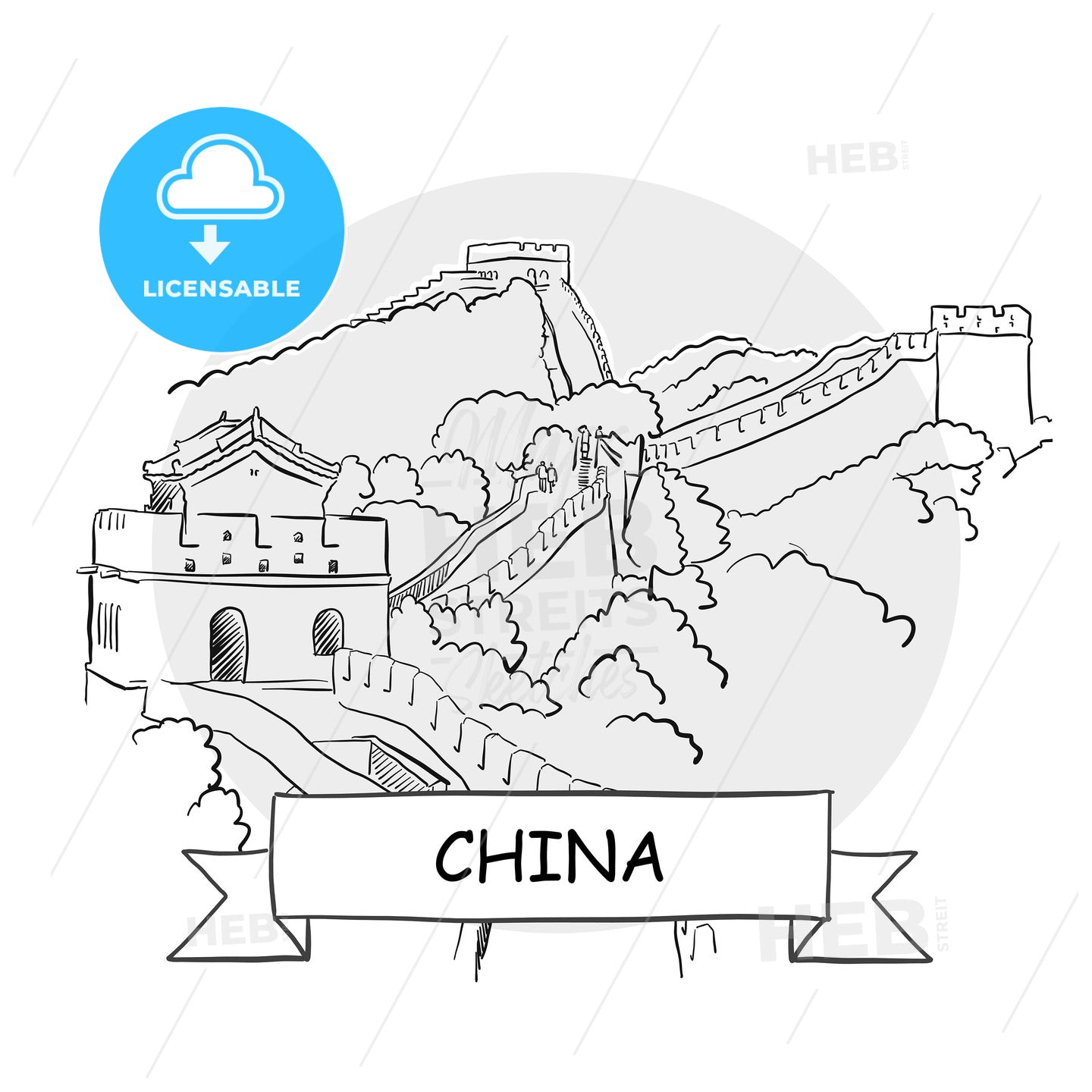 China hand-drawn urban vector sign – instant download