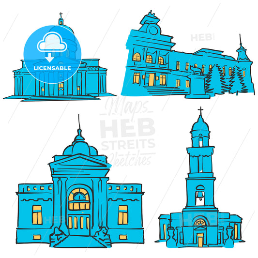 Chisinau, Moldova, Colored Landmarks – instant download
