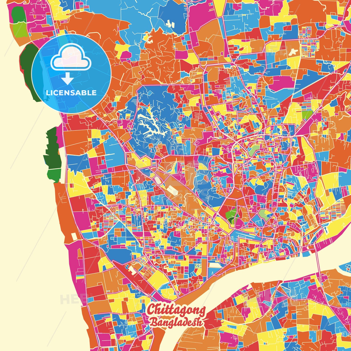 Chittagong, Bangladesh Crazy Colorful Street Map Poster Template - HEBSTREITS Sketches