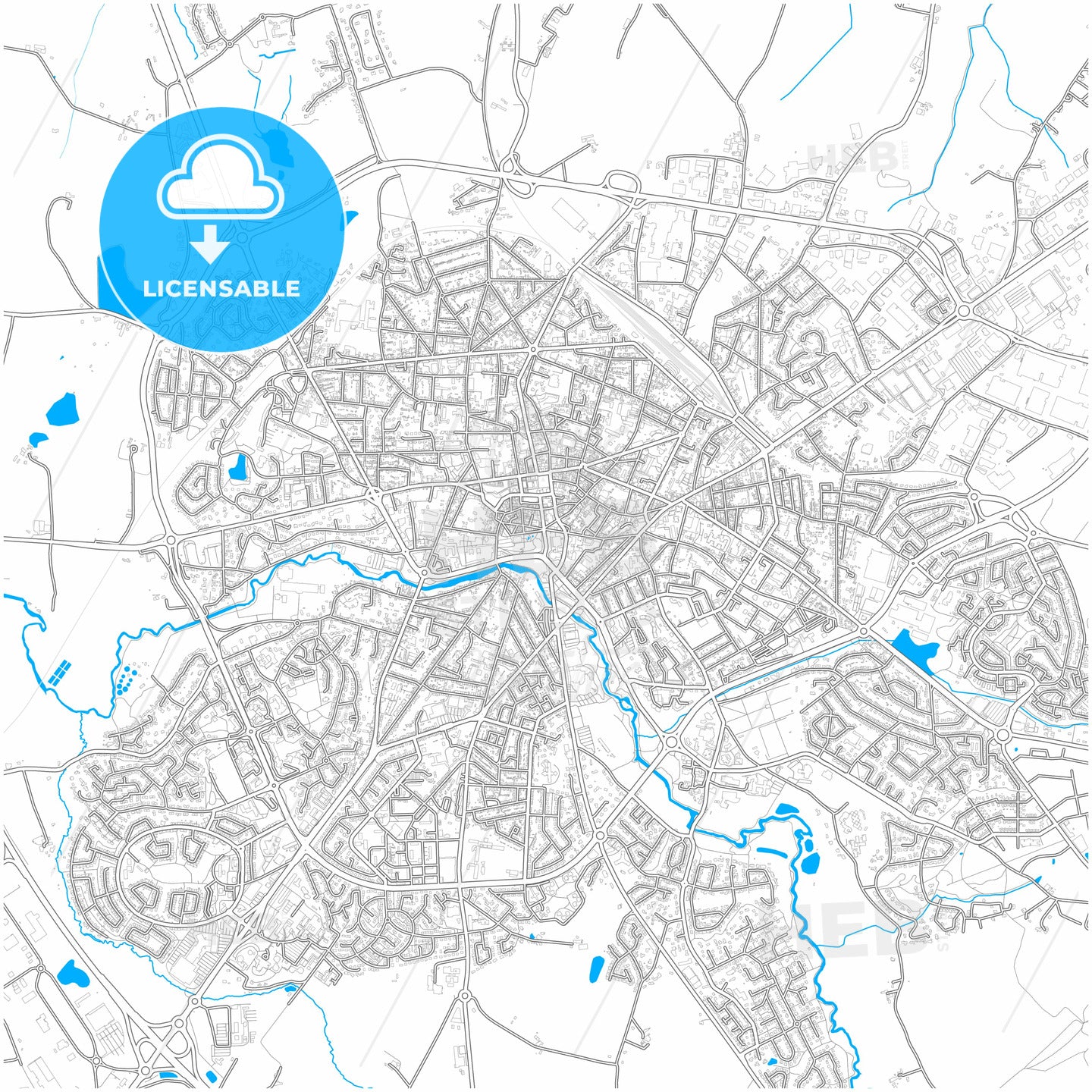 Cholet, Maine-et-Loire, France, city map with high quality roads.