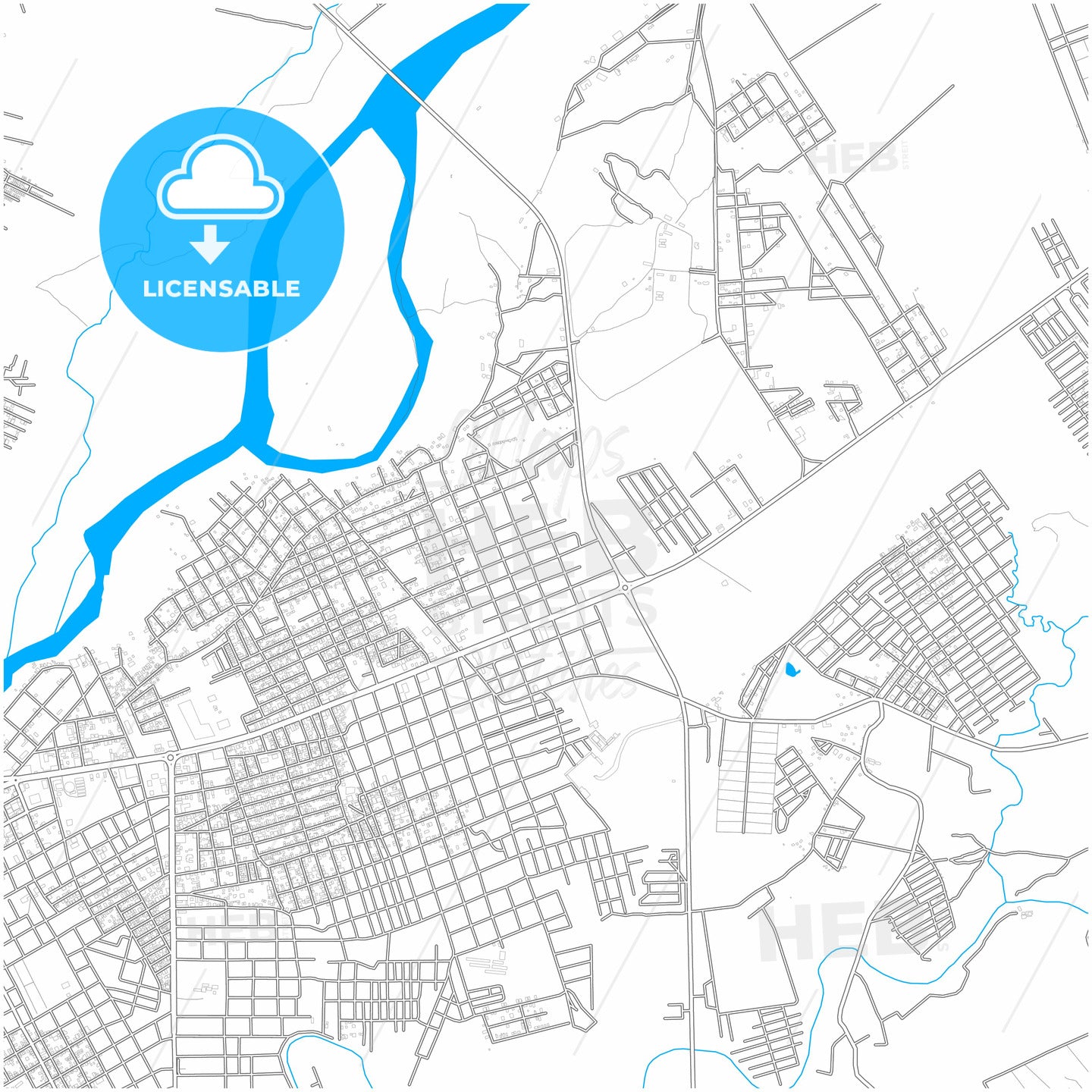 Choluteca, Choluteca, Honduras, city map with high quality roads.