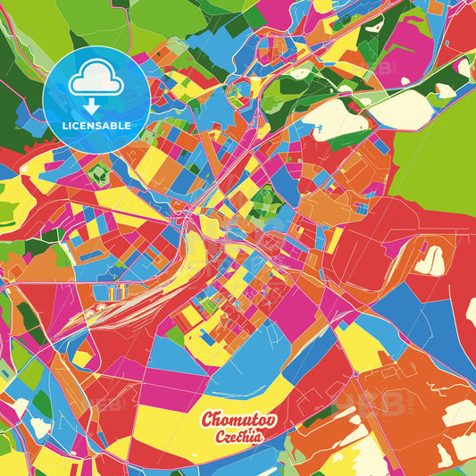 Chomutov, Czechia Crazy Colorful Street Map Poster Template - HEBSTREITS Sketches
