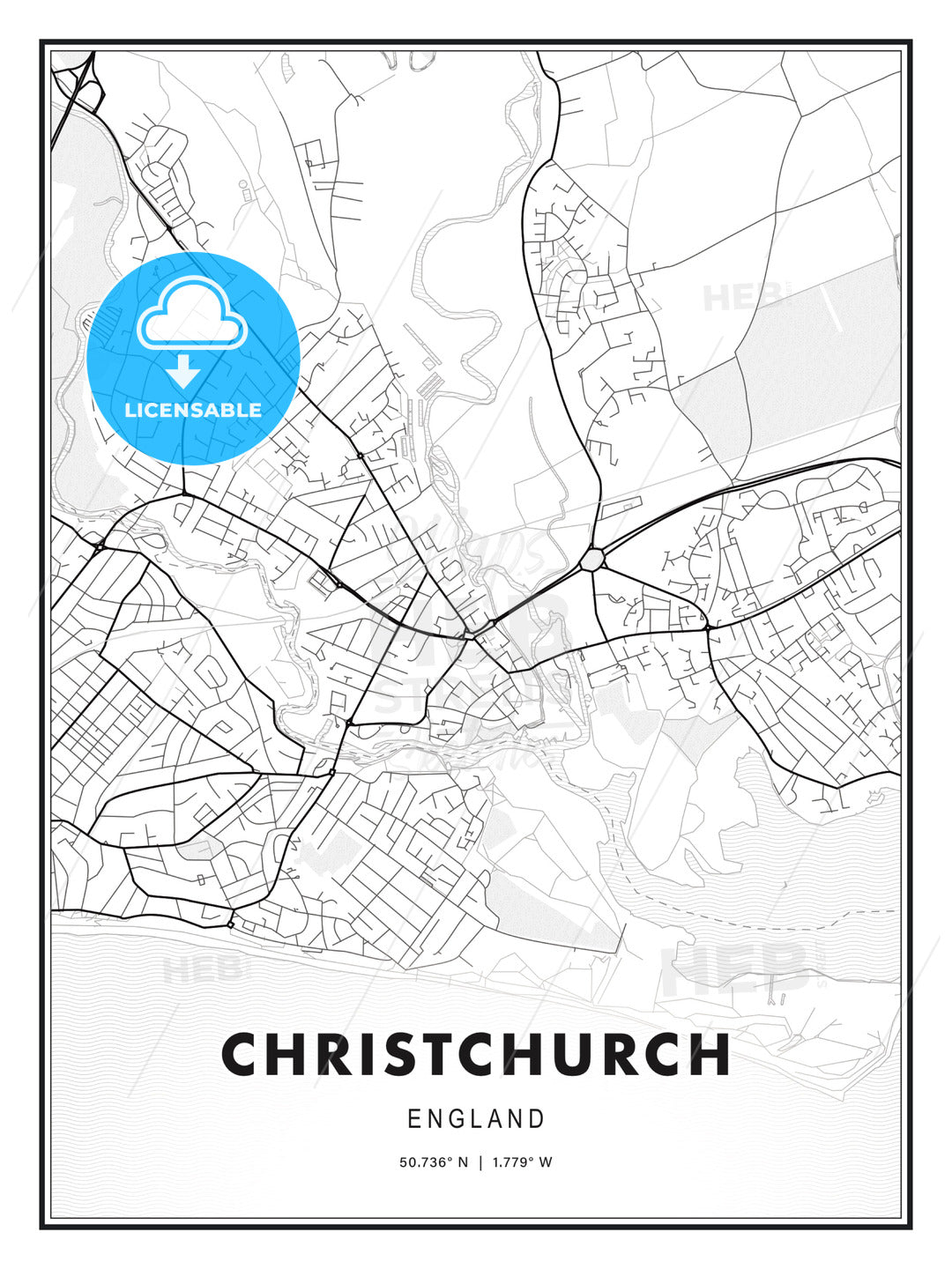 Christchurch, England, Modern Print Template in Various Formats - HEBSTREITS Sketches