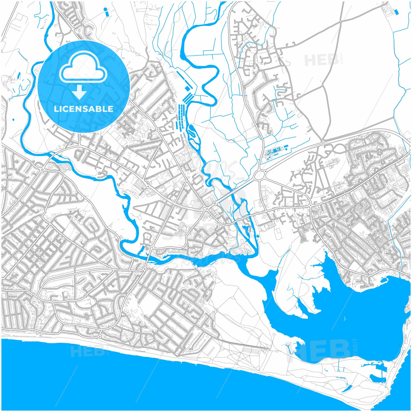 Christchurch, North West England, England, city map with high quality roads.