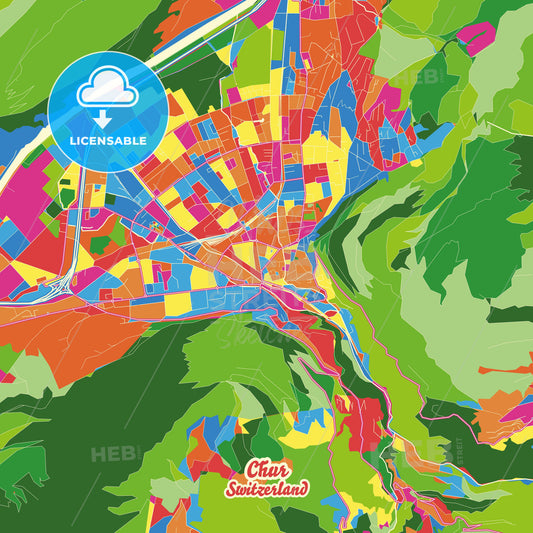 Chur, Switzerland Crazy Colorful Street Map Poster Template - HEBSTREITS Sketches