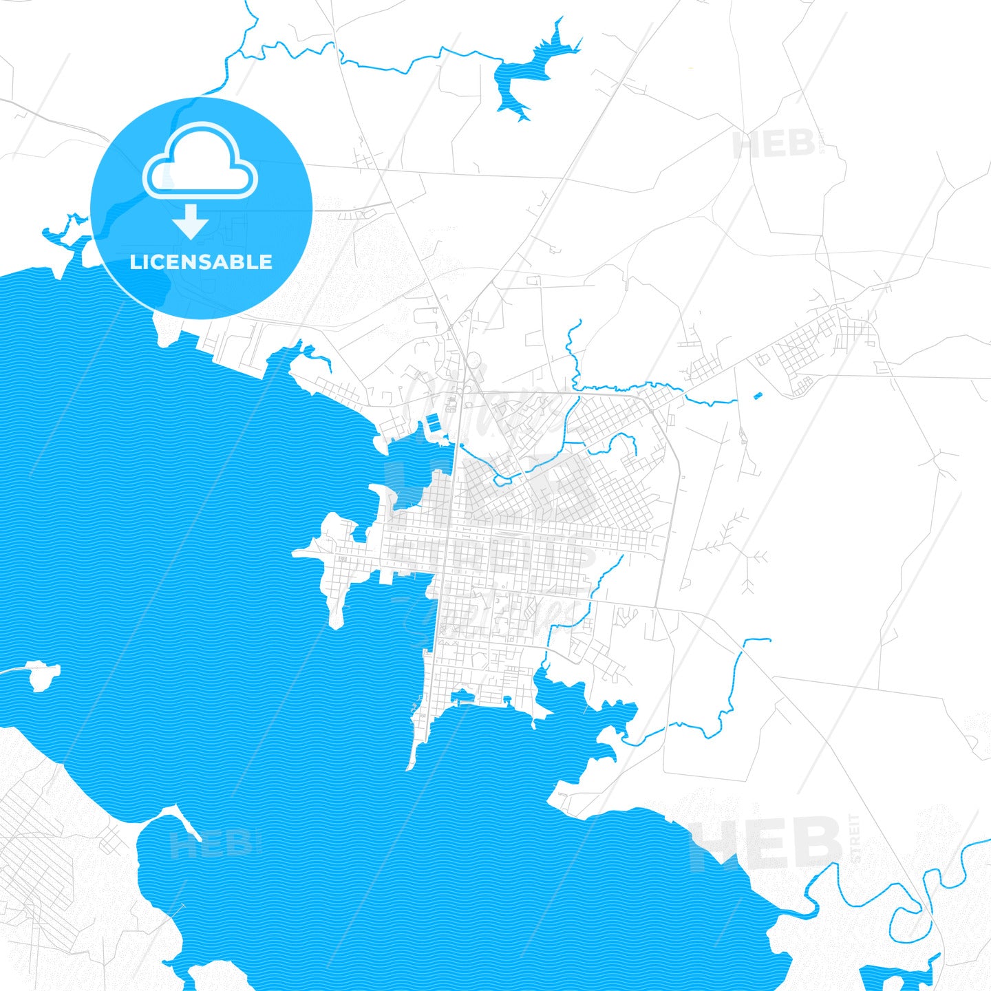 Cienfuegos, Cuba PDF vector map with water in focus