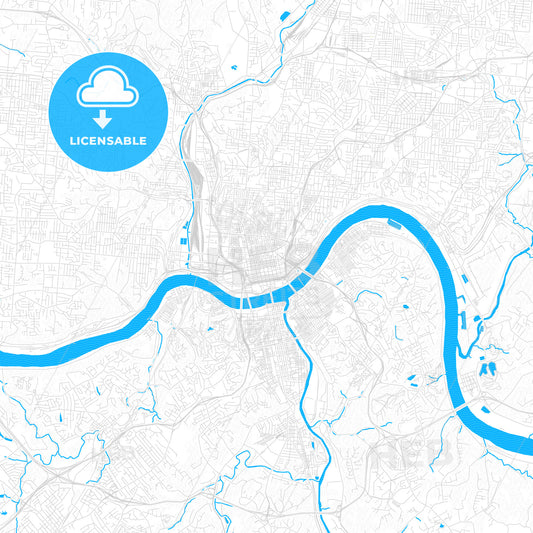 Cincinnati, Ohio, United States, PDF vector map with water in focus