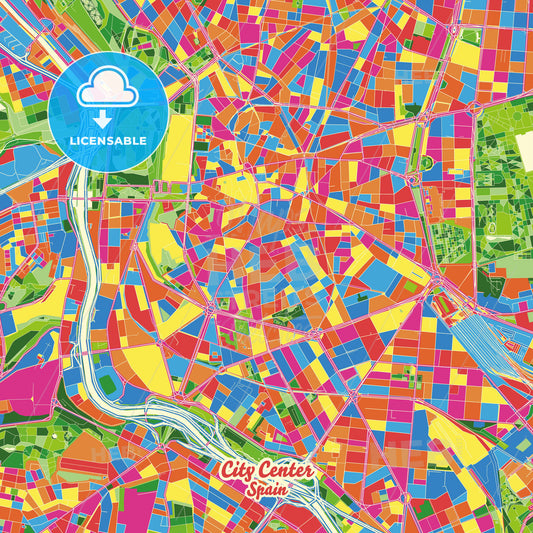 City Center, Spain Crazy Colorful Street Map Poster Template - HEBSTREITS Sketches