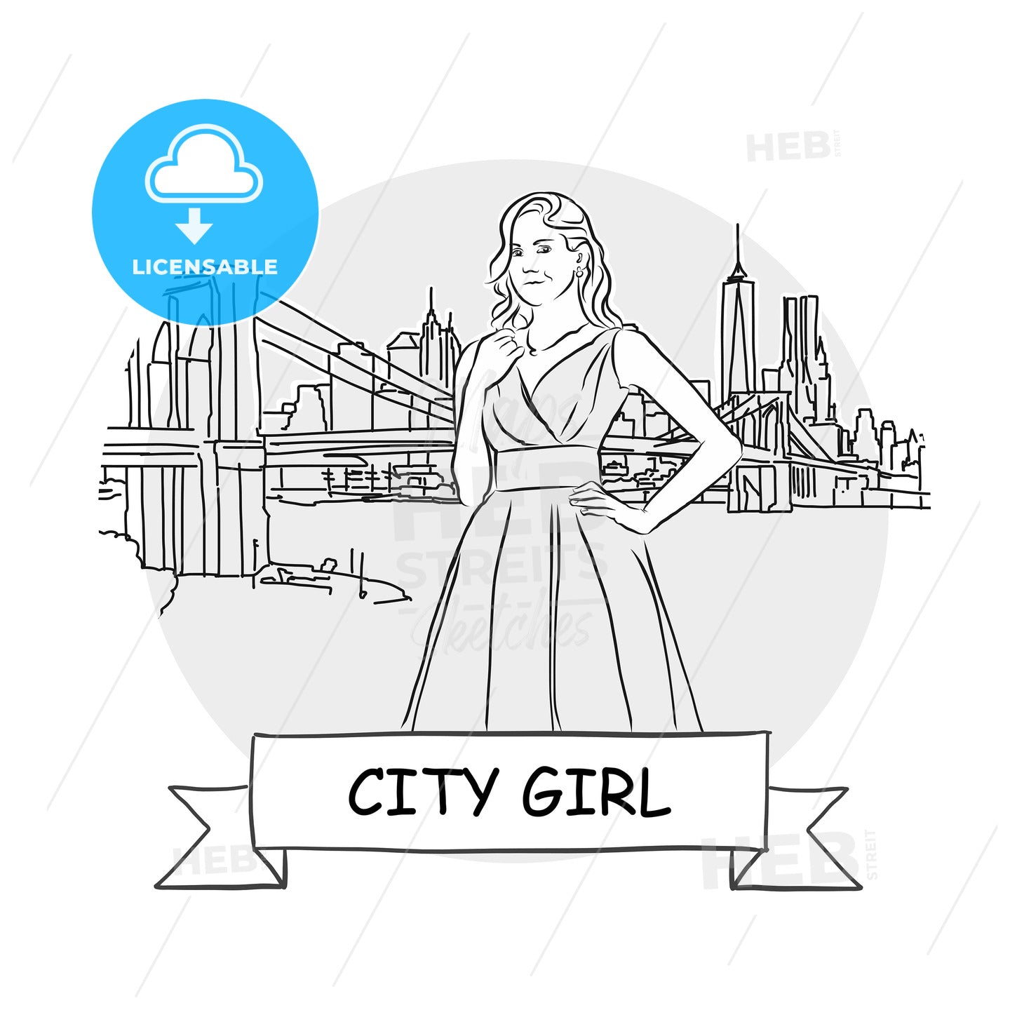 City Girl Cityscape Vector Sign – instant download