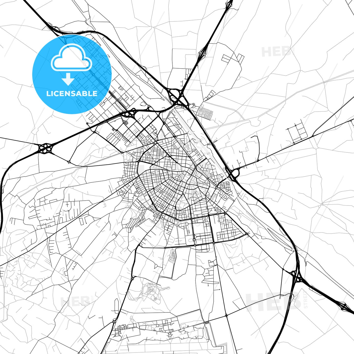 City map of Albacete, Spain, light version